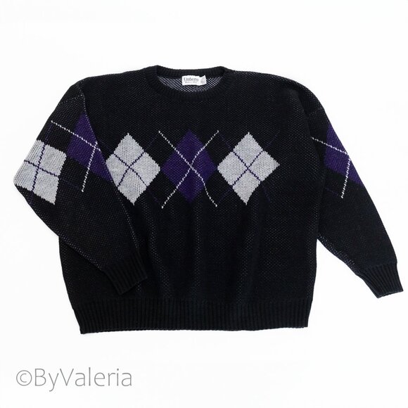 Vintage Umberto Argyle Sweater 2XL Unisex Academia Oversize Preppy Retro - Picture 1 of 12